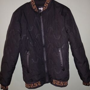 Men's Black Bomber Jacket with Brown Trim